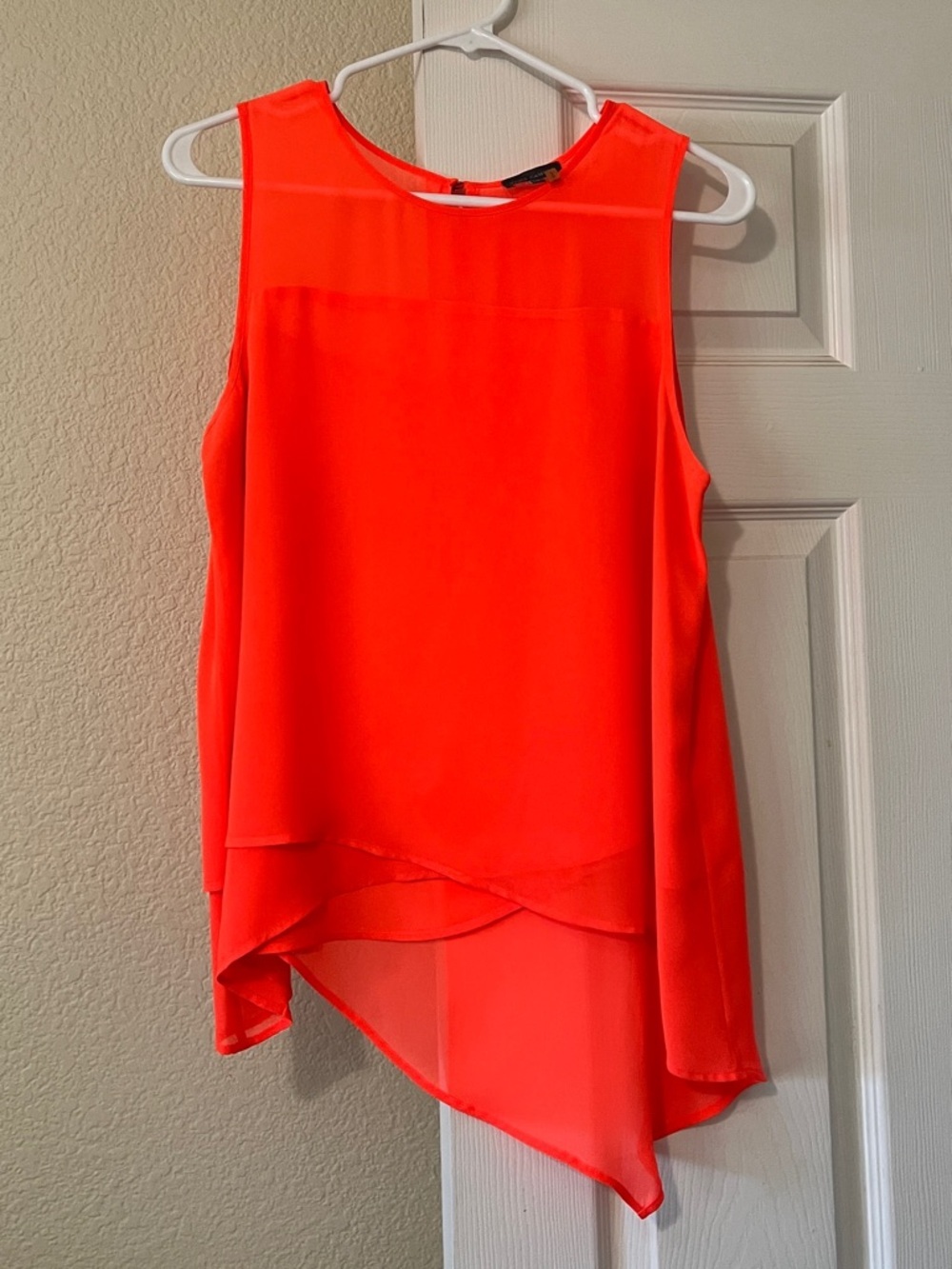Vince Camuto Sleeveless Neon Coral Orange Asymmetrical Top